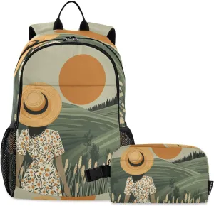 Kids Backpack Farmland School Bookbag with Lunch Bag for Boys Girls Preschool Kindergarten Elementary Laptop Daypack