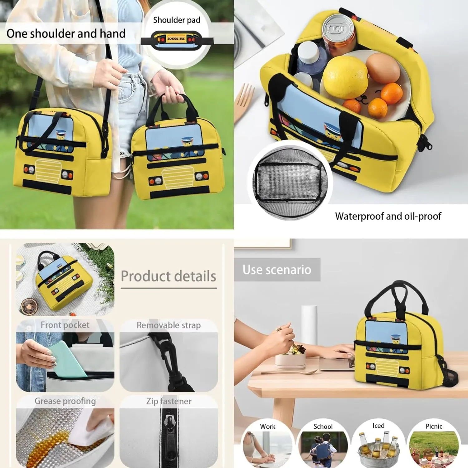 Kids School Backpack 3Pcs Set Casual Insulated Lunch Tote Bag and Large Capacity Pencil Bag Knapsack for Teens Boys Girls, School Bus
