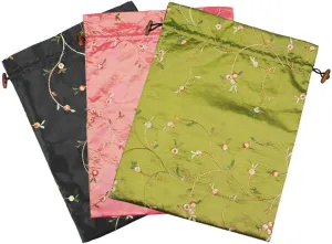 kilofly Embroidered Silk Jacquard Travel Bag, Lingerie & Shoes, Value Set of 3