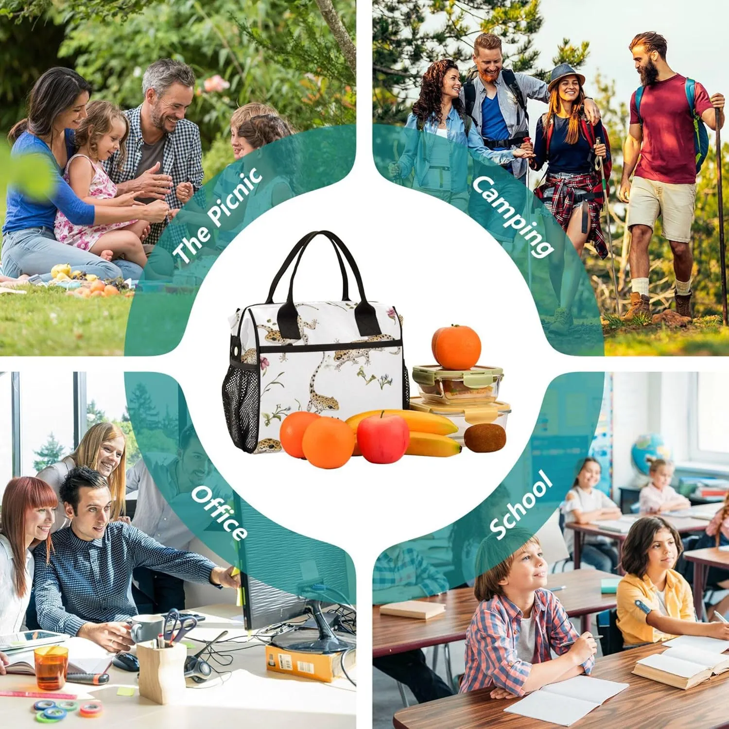 KLL Lunch Bag Insulated Crossbody Lunch Bunch Bag with Shoulder Strap Lunch Bags for Teen Adult Office S Aesthetic Leopard Gecko Reptile