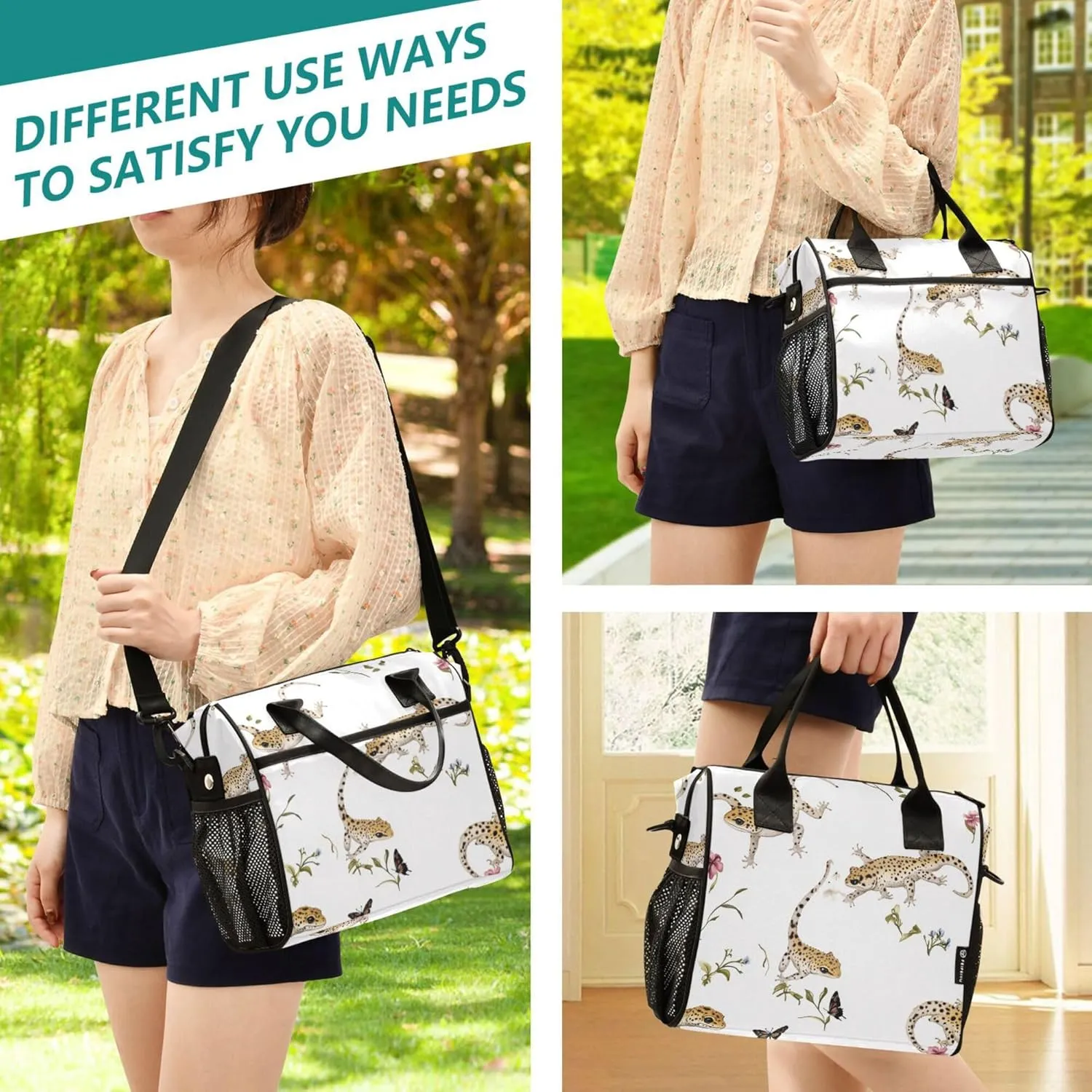 KLL Lunch Bag Insulated Crossbody Lunch Bunch Bag with Shoulder Strap Lunch Bags for Teen Adult Office S Aesthetic Leopard Gecko Reptile