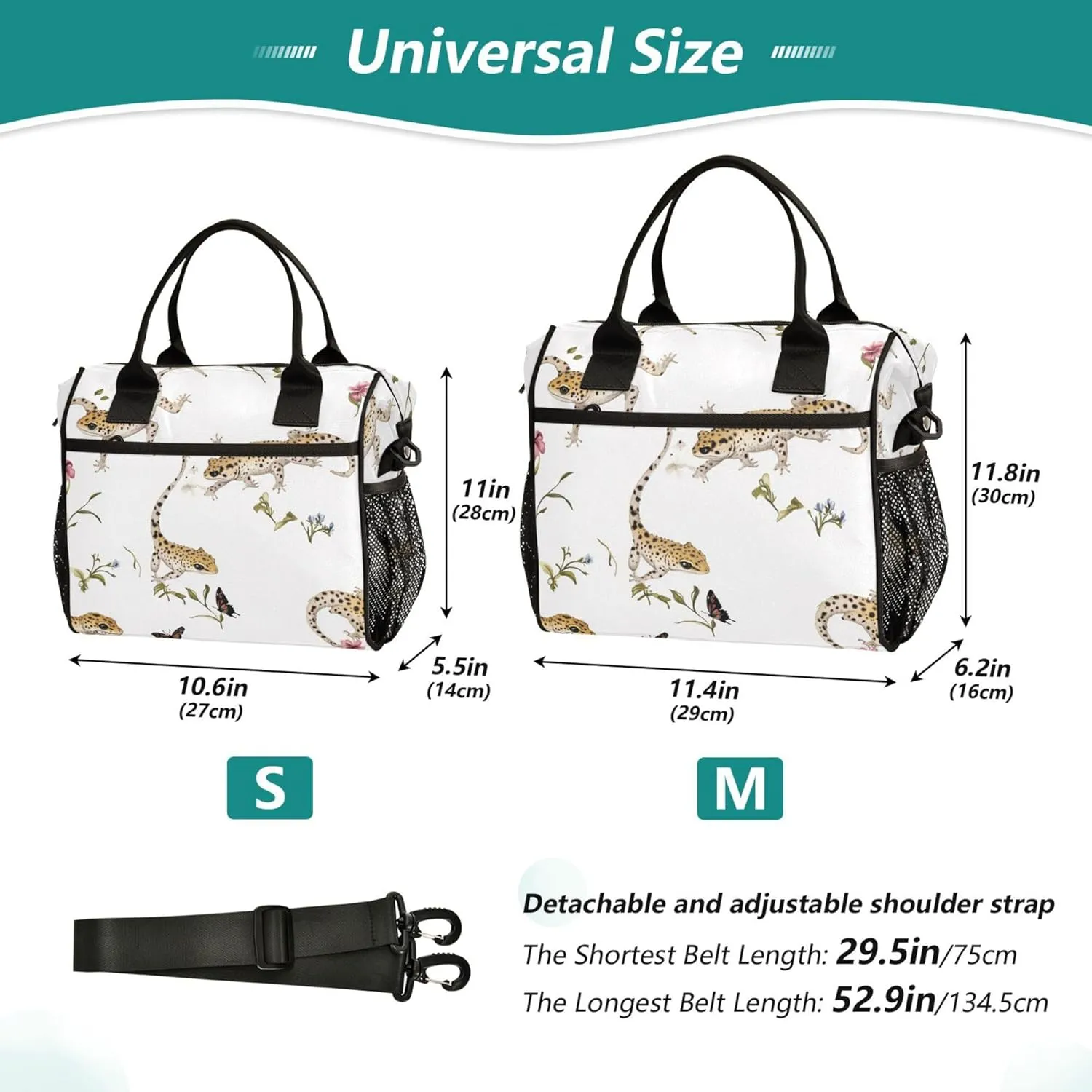 KLL Lunch Bag Insulated Crossbody Lunch Bunch Bag with Shoulder Strap Lunch Bags for Teen Adult Office S Aesthetic Leopard Gecko Reptile