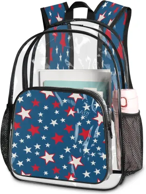 KOBLEN Blue Starry Pattern 17.1 Inch Clear Backpack, Heavy Duty Transparent PVC Daypack with Adjustable Padded Straps, Large Capacity Clear Bag for Festival, Concerts, Travel