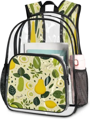 KOBLEN Citrus Orchard Bliss 17.1 Inch Clear Backpack, Heavy Duty Transparent PVC Daypack with Adjustable Padded Straps, Large Capacity Clear Bag for Festival, Concerts, Travel