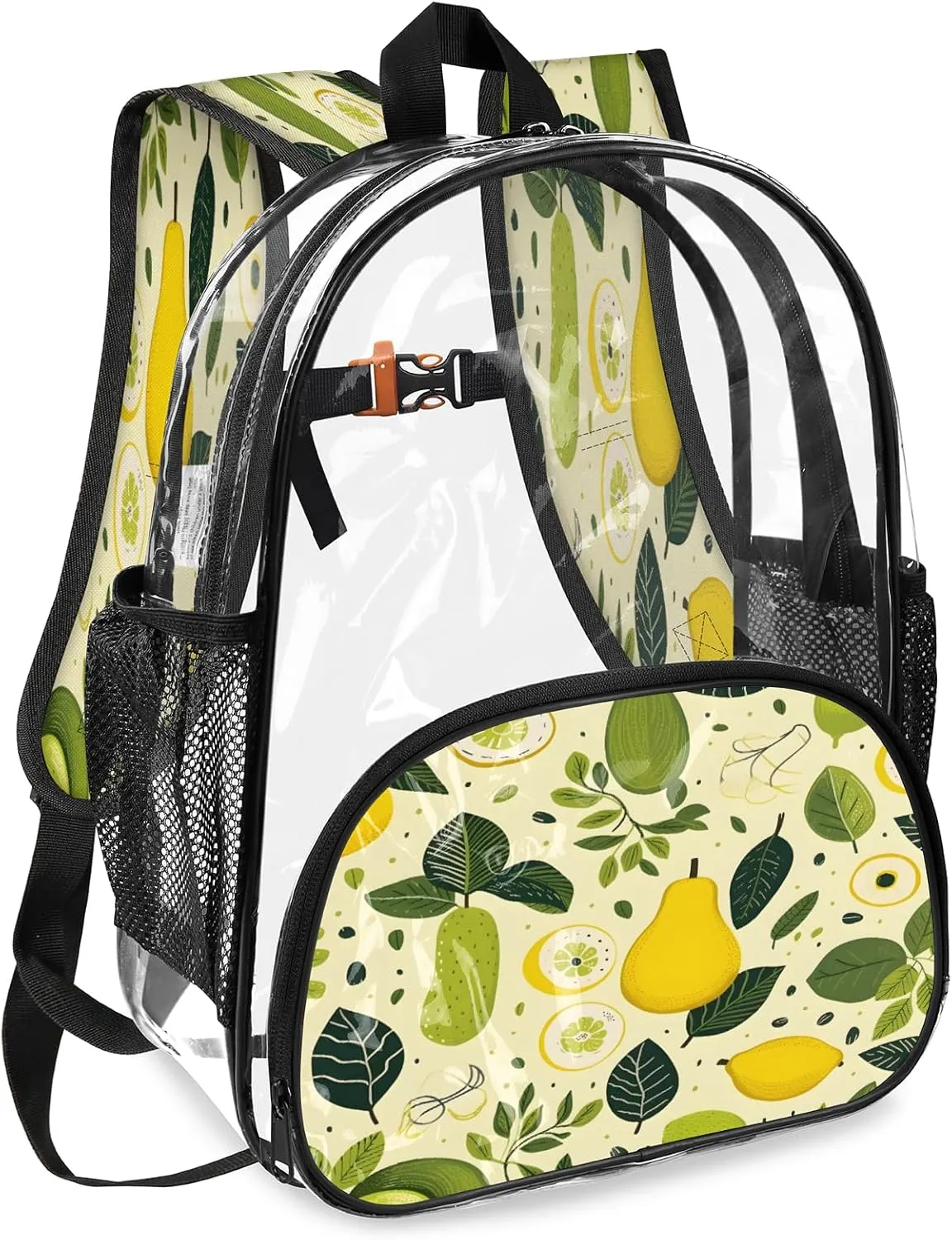 KOBLEN Citrus Orchard Bliss 17.1 Inch Clear Backpack, Heavy Duty Transparent PVC Daypack with Adjustable Padded Straps, Large Capacity Clear Bag for Festival, Concerts, Travel