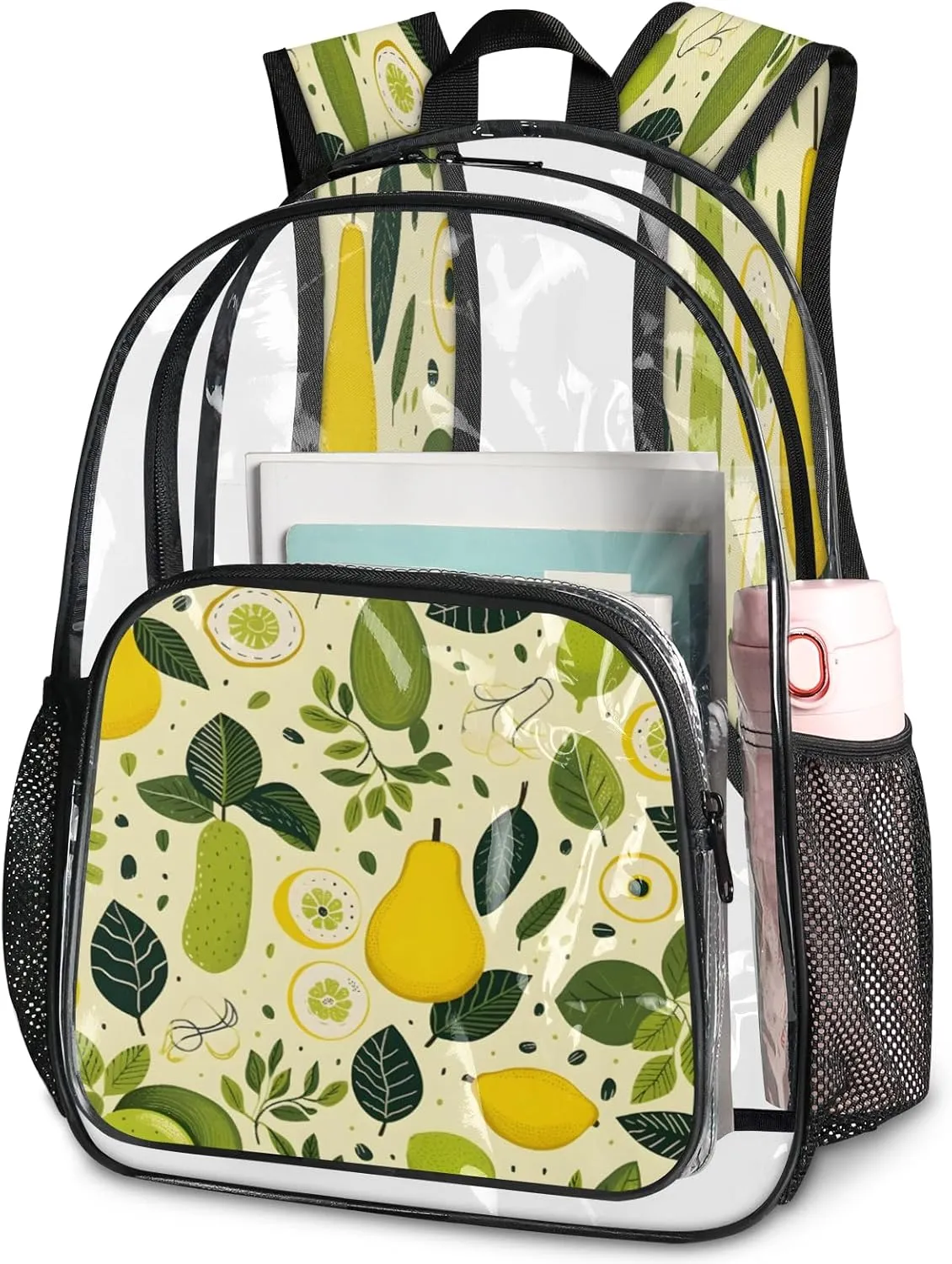 KOBLEN Citrus Orchard Bliss 17.1 Inch Clear Backpack, Heavy Duty Transparent PVC Daypack with Adjustable Padded Straps, Large Capacity Clear Bag for Festival, Concerts, Travel