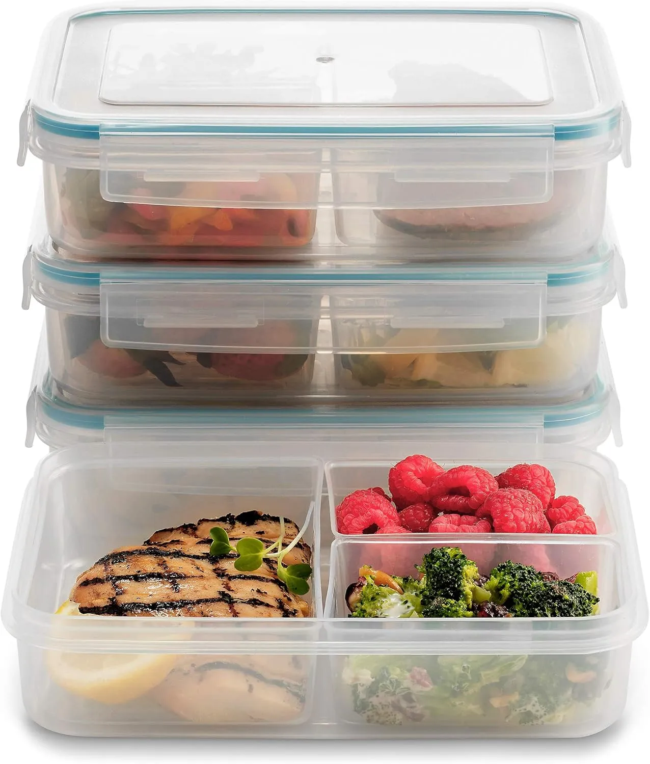 Komax Biokips Set of 3 Lunch Containers – 3 Compartment Food Container for Meal Prep, Portion Control – Microwave & Dishwasher Safe Bento Box Adult Lunch Container w/Locking Lid (37 oz)