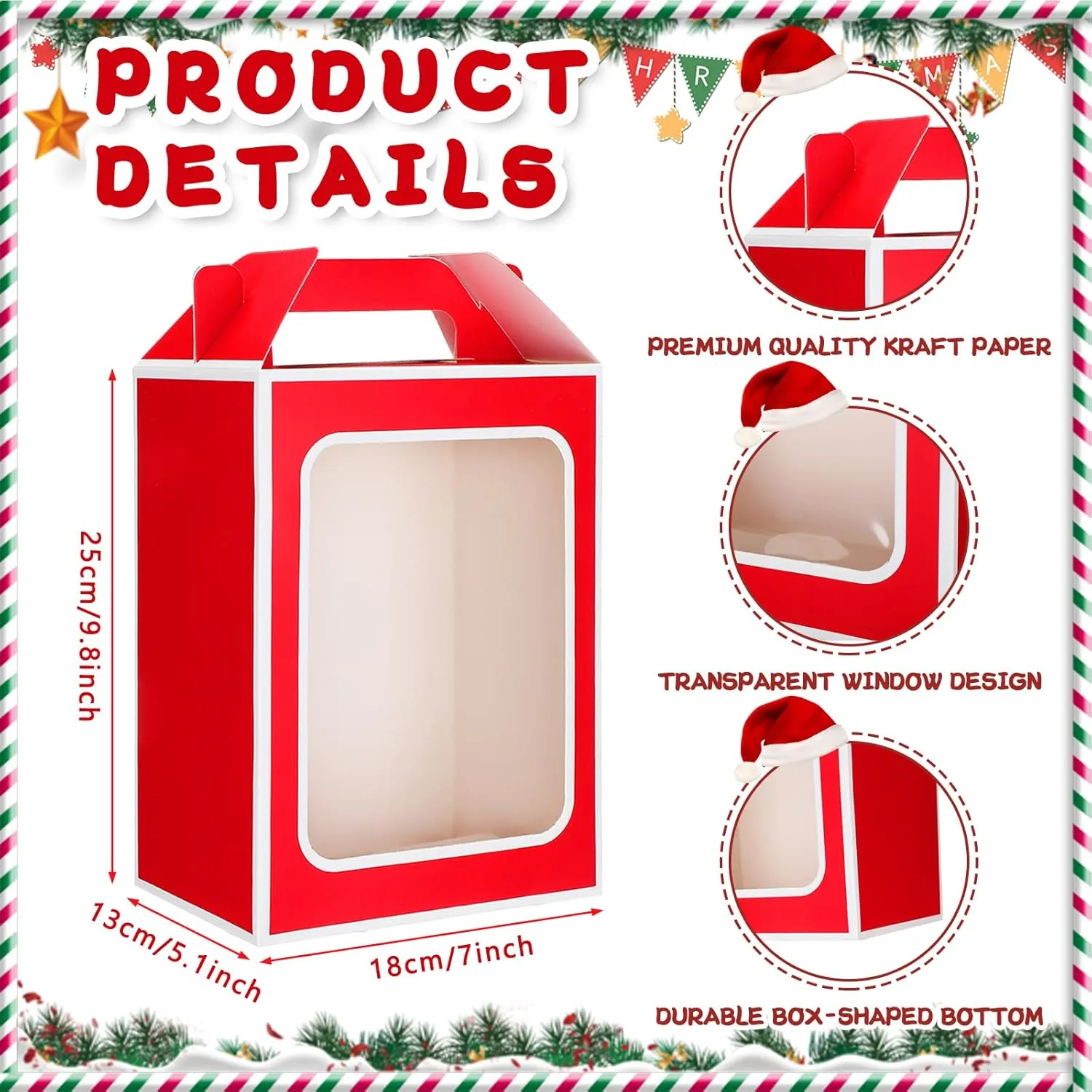 Kosiz 24 Pcs Mother's Day Gift Box with Clear Window Cajas Transparentes Para Regalos 9.8 x 7 x 5.1 Inch Tote Paper Bags with Handles for Teacher Appreciation Gift Xmas Party Favor(Red, White)