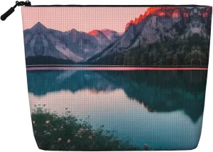 Lake And Sunset Print Cute Waterproof Makeup Bag For Women Zipper Travel Toiletry Pouch