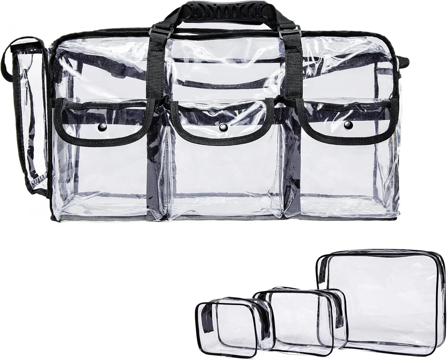 Large Clear Makeup Organizer PVC Toiletry Bag Transparent Cosmetic Bag Waterproof Travel Essentials Bags with 3 Pieces Makeup Bags