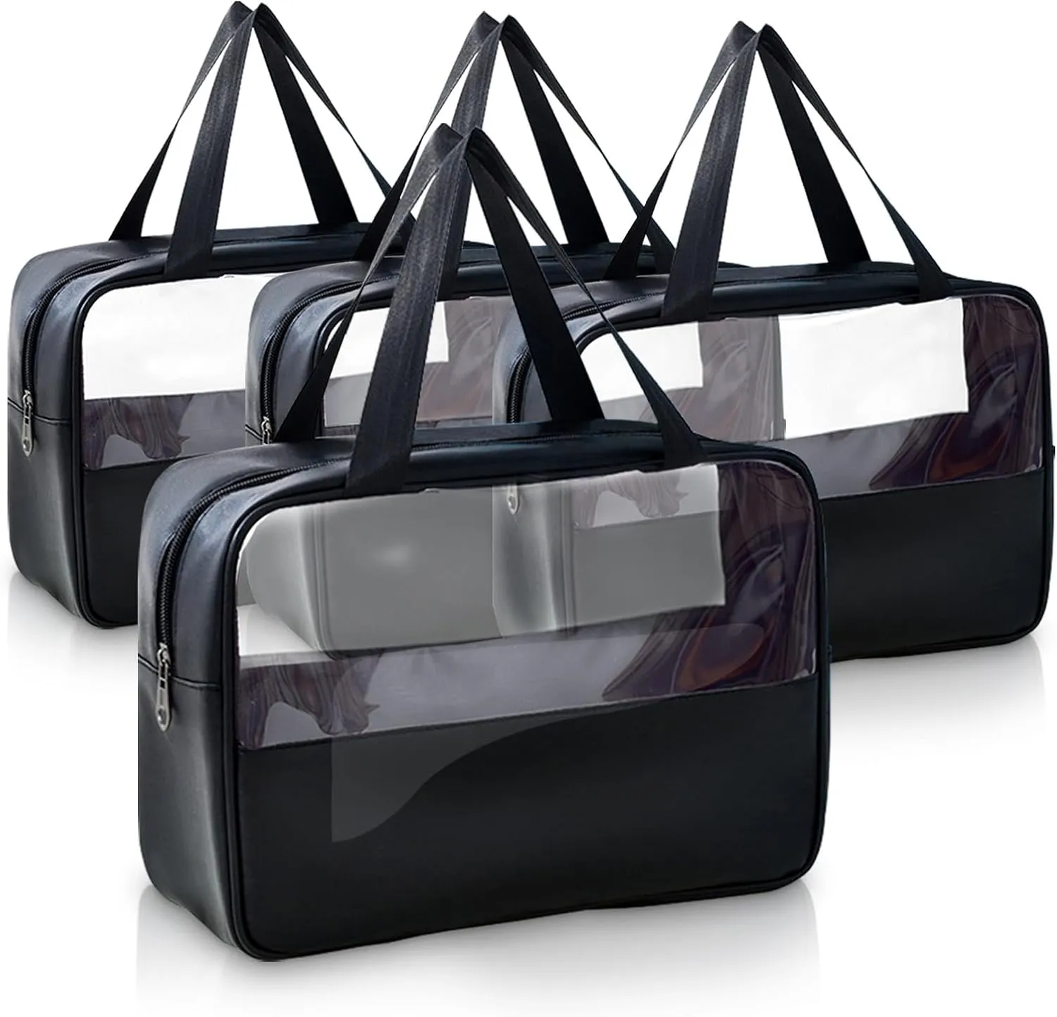 Large Clear Toiletry Bags for Traveling, 4Pcs Waterproof Clear Travel Bags for Toiletries Women Men, Travel Toiletry Bag Set, Transparent Makeup Cosmetic Bag, Black