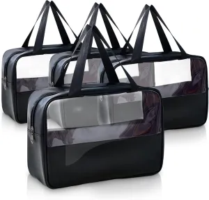 Large Clear Toiletry Bags for Traveling, 4Pcs Waterproof Clear Travel Bags for Toiletries Women Men, Travel Toiletry Bag Set, Transparent Makeup Cosmetic Bag, Black