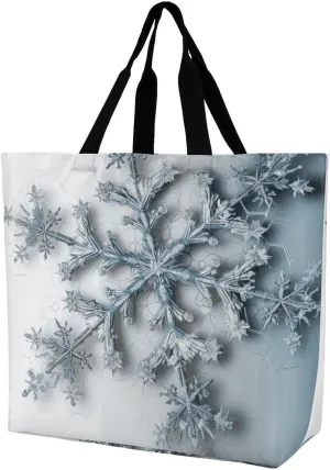 Large Grocery Bags Beach Tote Transparent Snowflake Shopping Bag for Women Shoulder Bag for Travel Work Handbag