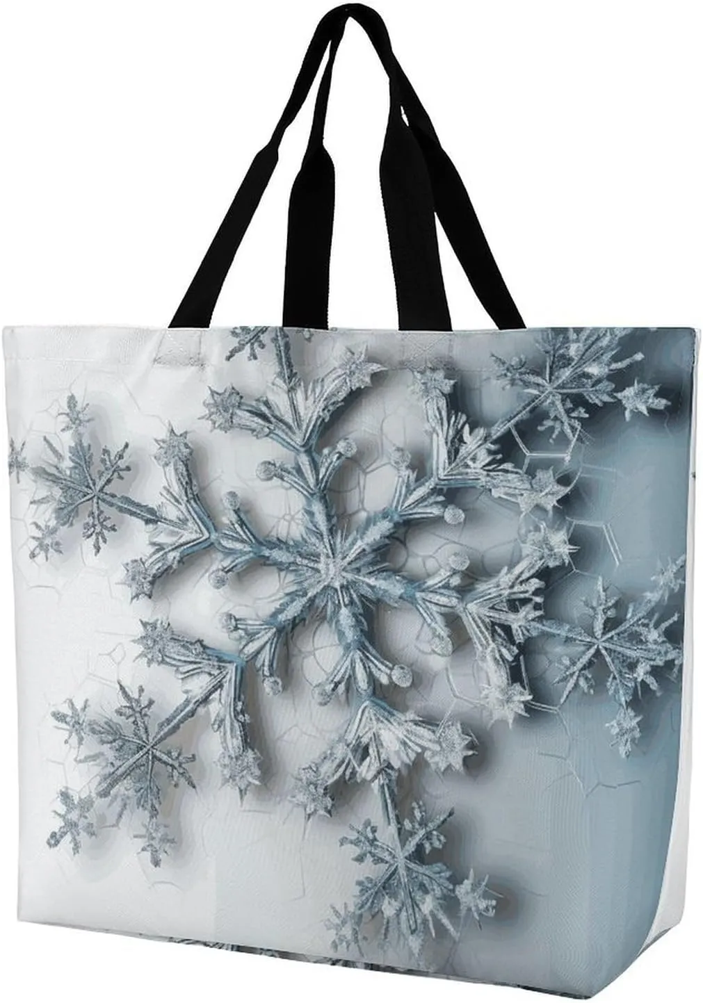 Large Grocery Bags Beach Tote Transparent Snowflake Shopping Bag for Women Shoulder Bag for Travel Work Handbag
