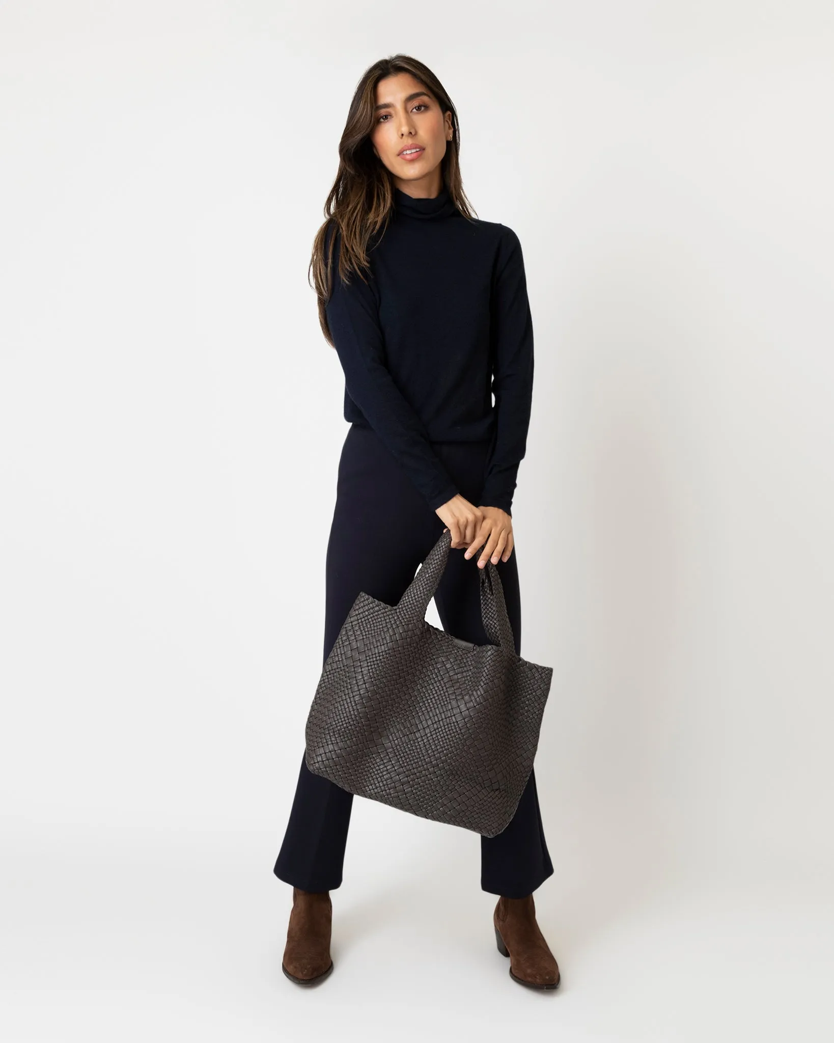 Large Mercato Handwoven Tote in Dark Brown Leather