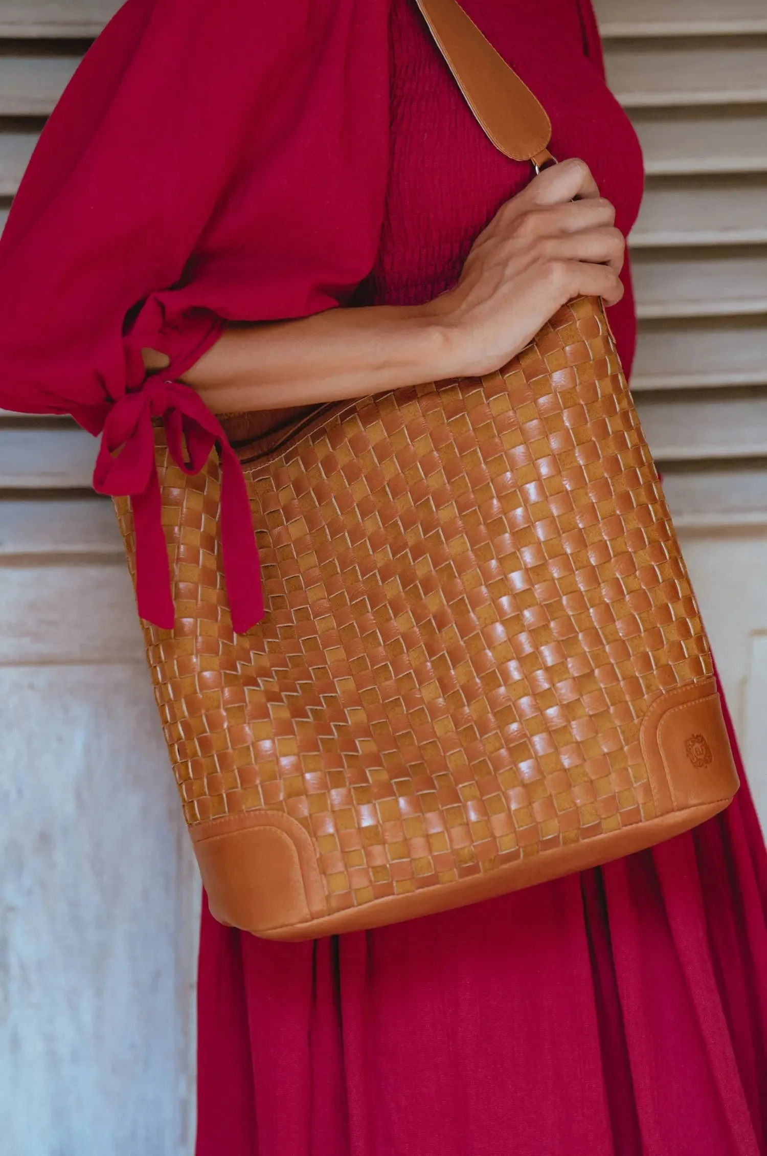 Leather Bag - Soho Lane Woven Leather Shoulder Bag by Bali ELF
