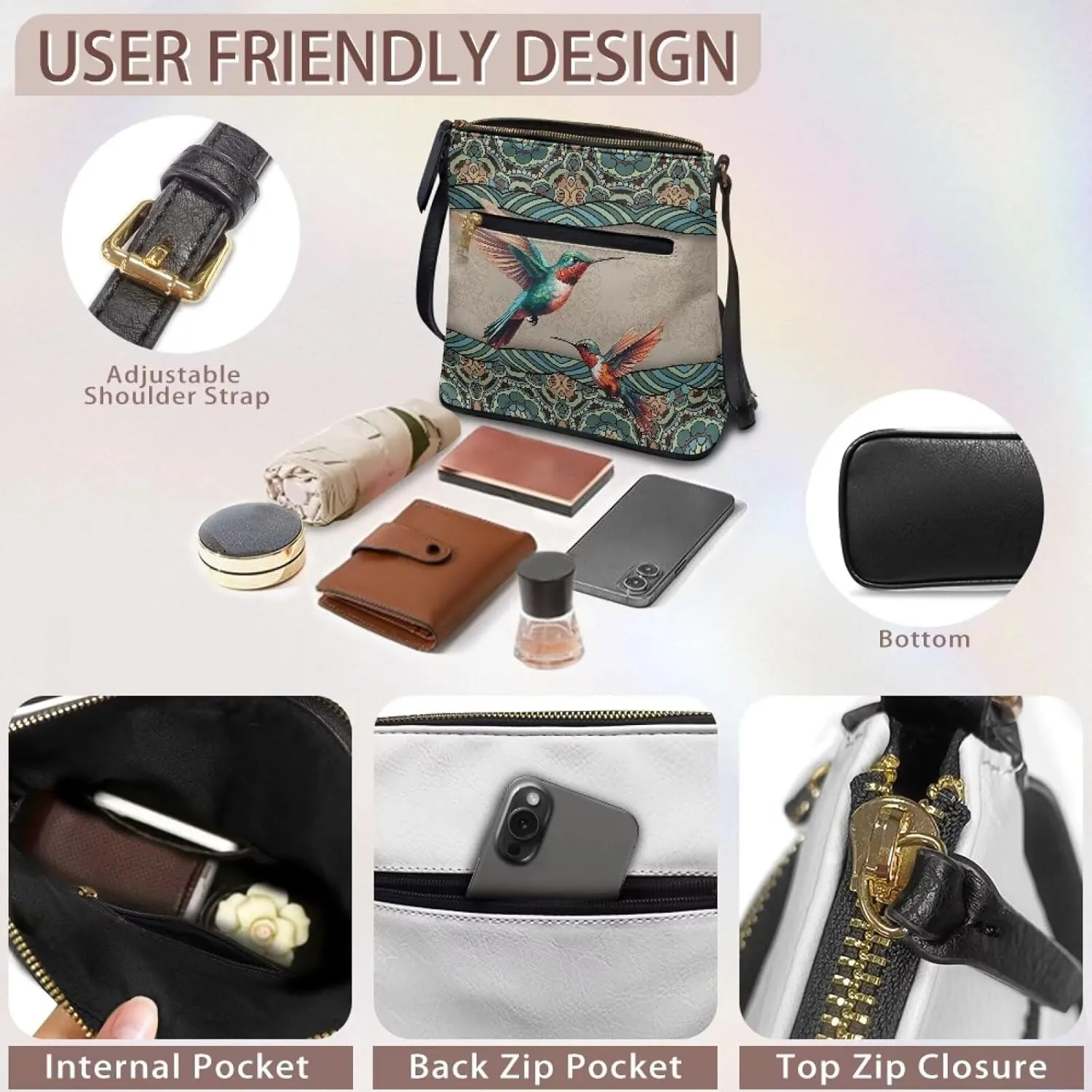 Leather Crossbody Bags for Women Travel Cell Phone Purse with Adjustable Strap Fashion Shoulder Handbag Wallet