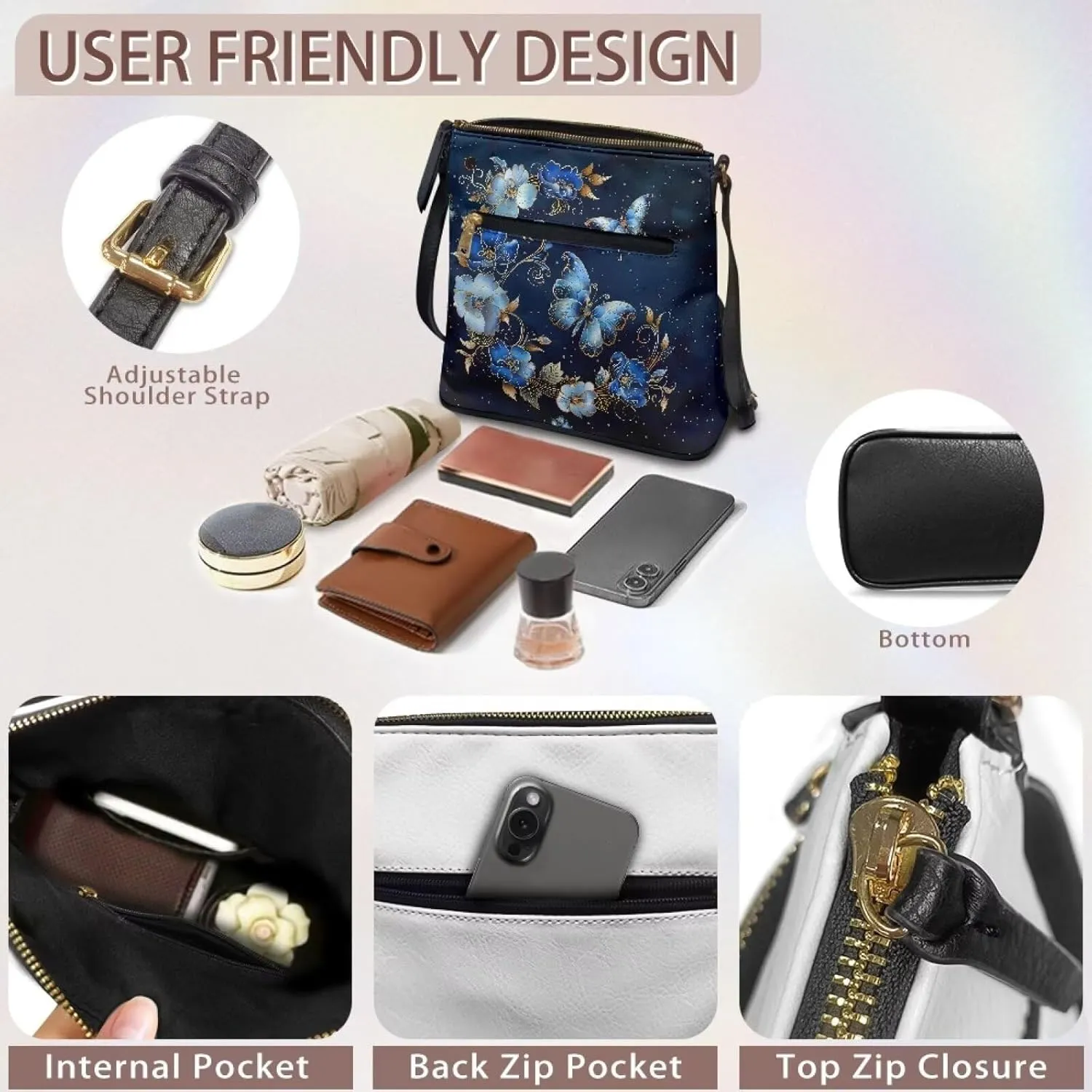 Leather Crossbody Bags for Women Travel Cell Phone Purse with Adjustable Strap Fashion Shoulder Handbag Wallet