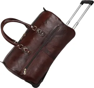 Leather Duffel Trolley Bag for Men & Women Cabin Size (Brown), Brown, M, Luggage