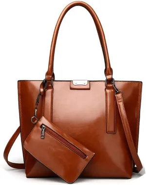 Leather Handbags Purses for Women Glossy Tote Bags Shoulder Satchel Handbag Wallet Wristlets 2-Pcs Set