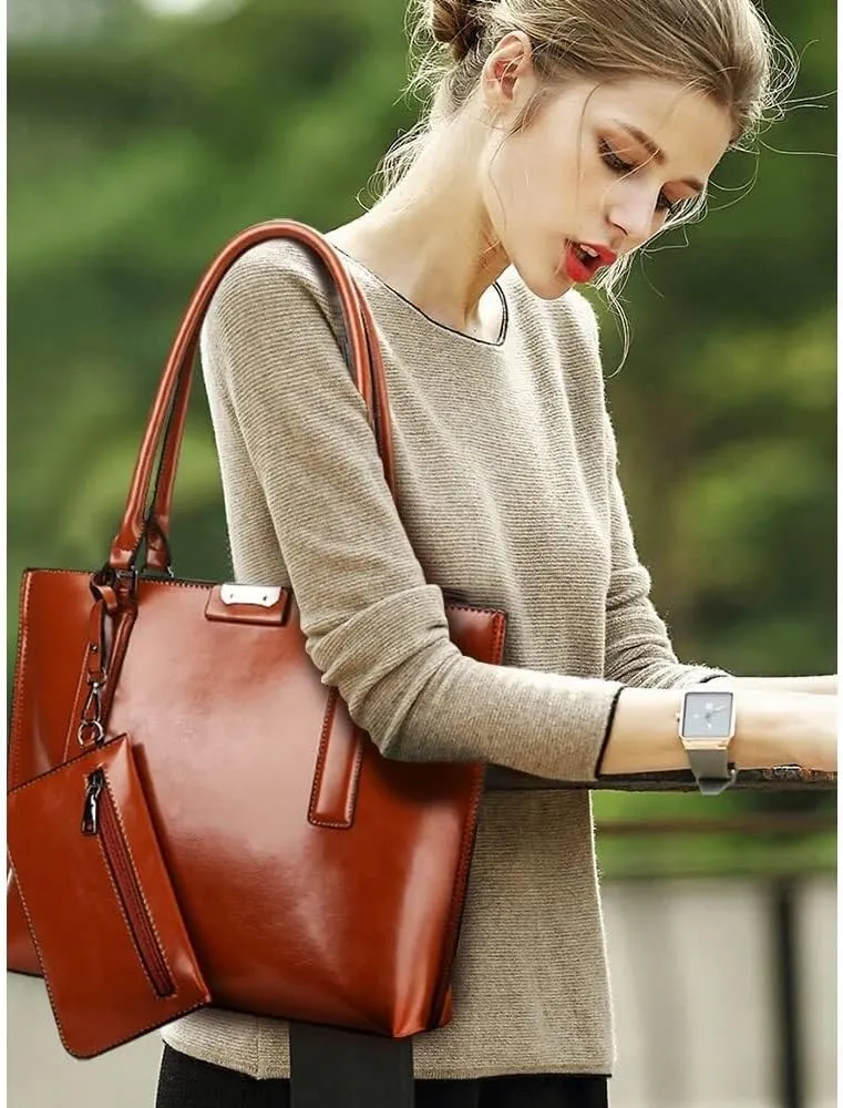 Leather Handbags Purses for Women Glossy Tote Bags Shoulder Satchel Handbag Wallet Wristlets 2-Pcs Set