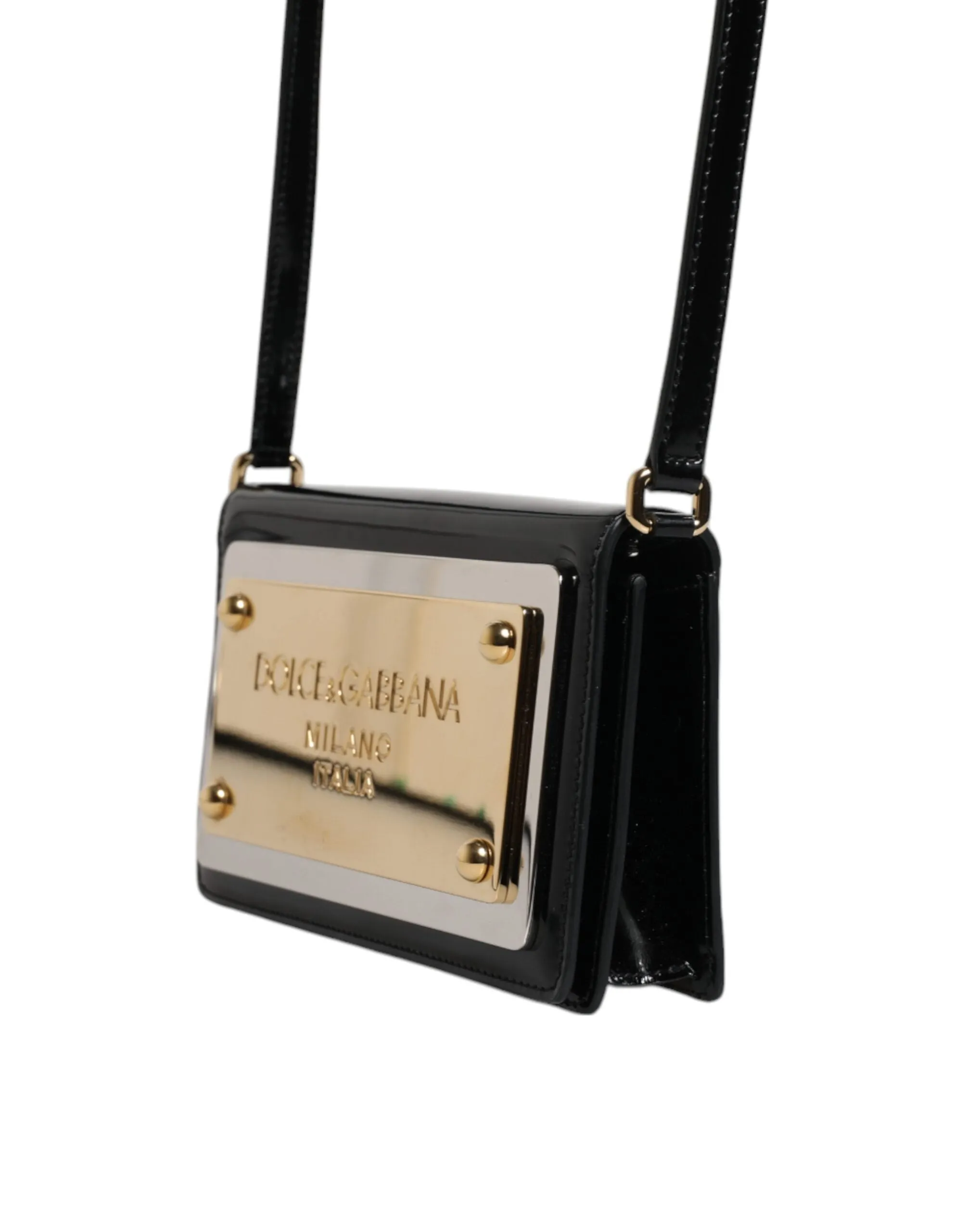 Leather Plaque Crossbody Gabbana Dolce Logo Bag Black Refined Patent Customizable &