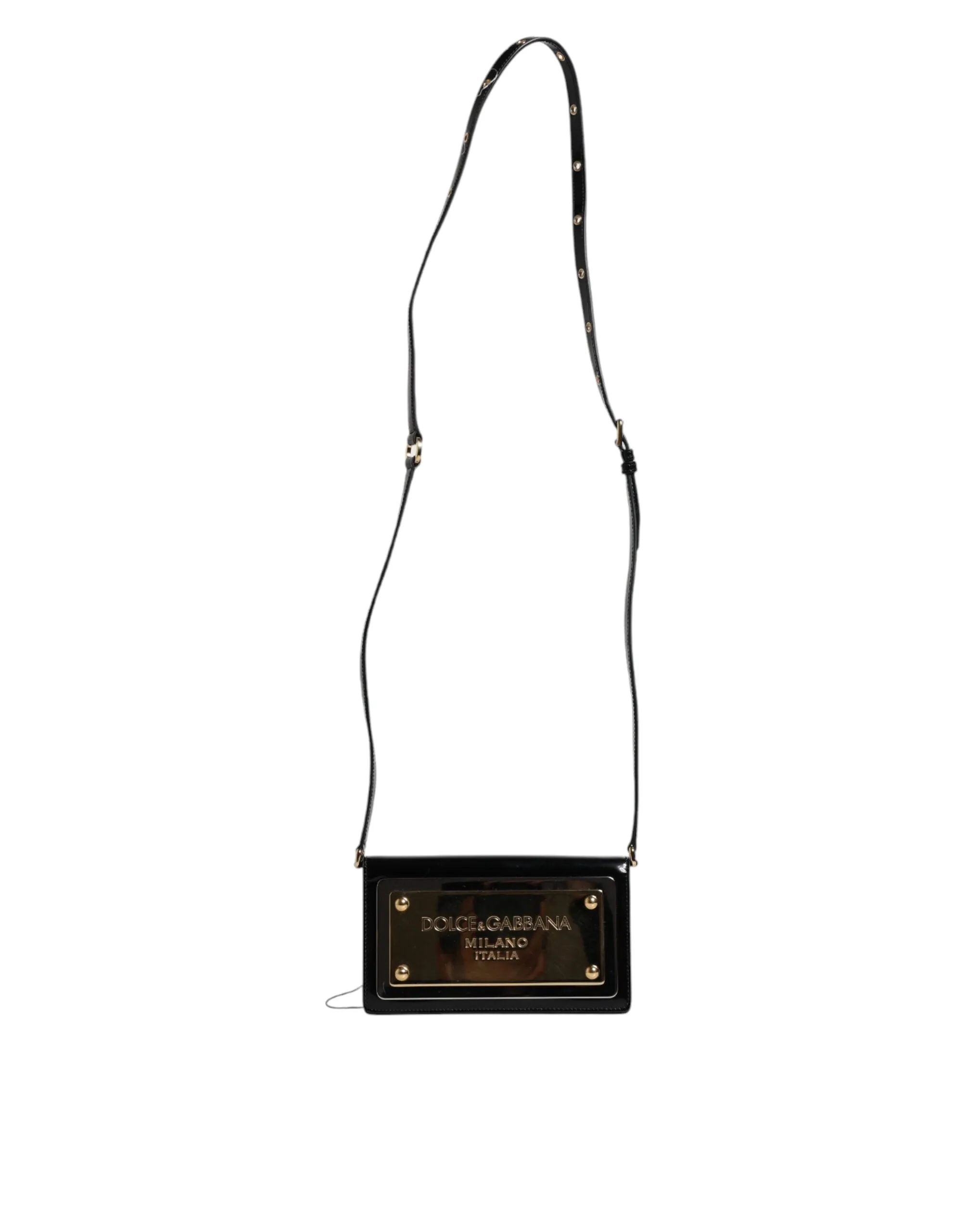 Leather Plaque Crossbody Gabbana Dolce Logo Bag Black Refined Patent Customizable &