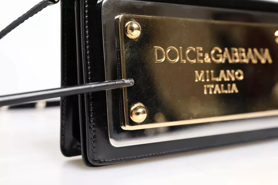 Leather Plaque Crossbody Gabbana Dolce Logo Bag Black Refined Patent Customizable &