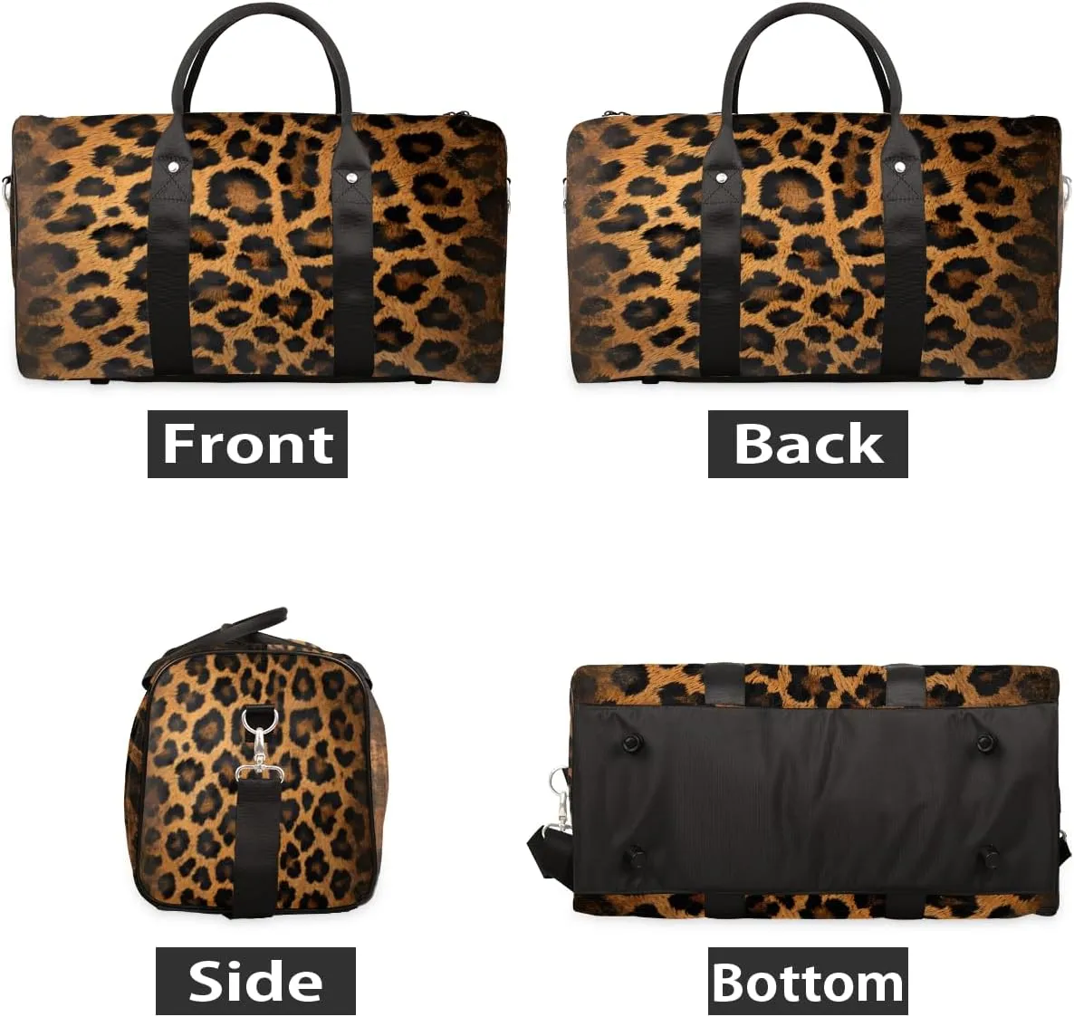 Leopard Print Travel Duffle Bag, Sports Gym Bags for Women Men, Carry On Weekender Overnight Bag, Wild Safari Skin Pattern Workout Hospital Airplane Trips Bag