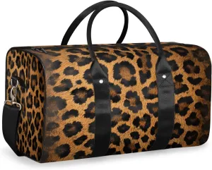 Leopard Print Travel Duffle Bag, Sports Gym Bags for Women Men, Carry On Weekender Overnight Bag, Wild Safari Skin Pattern Workout Hospital Airplane Trips Bag