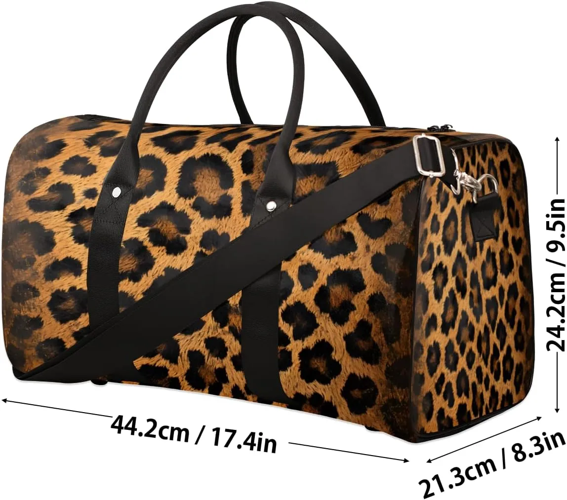 Leopard Print Travel Duffle Bag, Sports Gym Bags for Women Men, Carry On Weekender Overnight Bag, Wild Safari Skin Pattern Workout Hospital Airplane Trips Bag