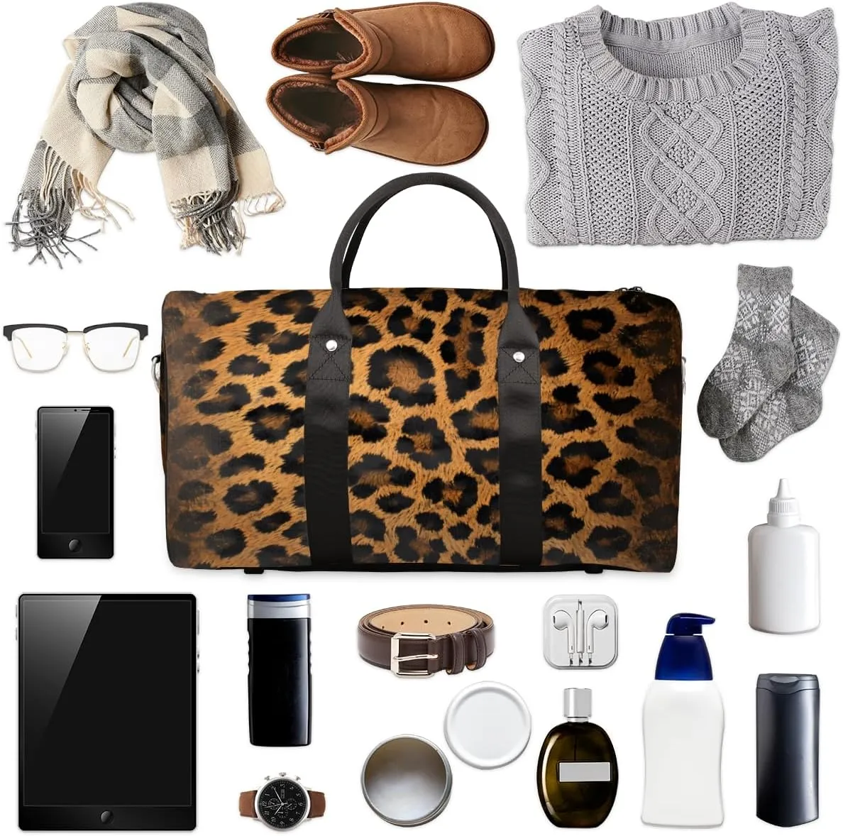Leopard Print Travel Duffle Bag, Sports Gym Bags for Women Men, Carry On Weekender Overnight Bag, Wild Safari Skin Pattern Workout Hospital Airplane Trips Bag