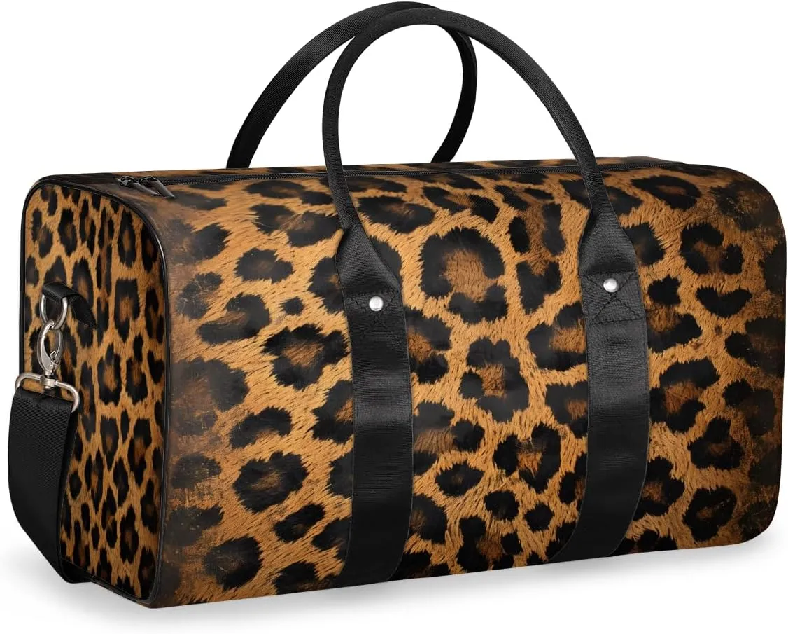 Leopard Print Travel Duffle Bag, Sports Gym Bags for Women Men, Carry On Weekender Overnight Bag, Wild Safari Skin Pattern Workout Hospital Airplane Trips Bag