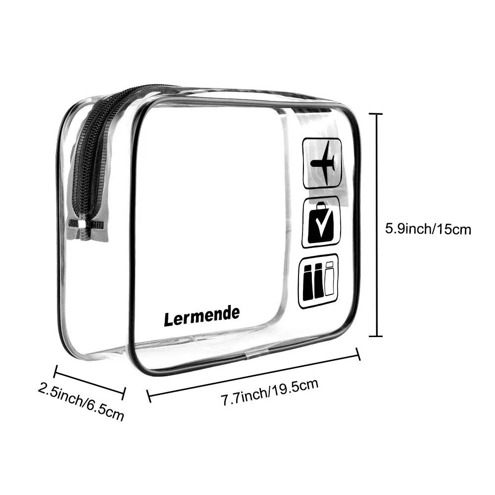 Lermende 2pcs Clear Toiletry Bag TSA Approved Travel Bag,Carry On for Travel,Airport Airline Accessories Compliant Bag,Quart Sized Makeup Cosmetic bag Women Men (Black Gray, 2 Pack)