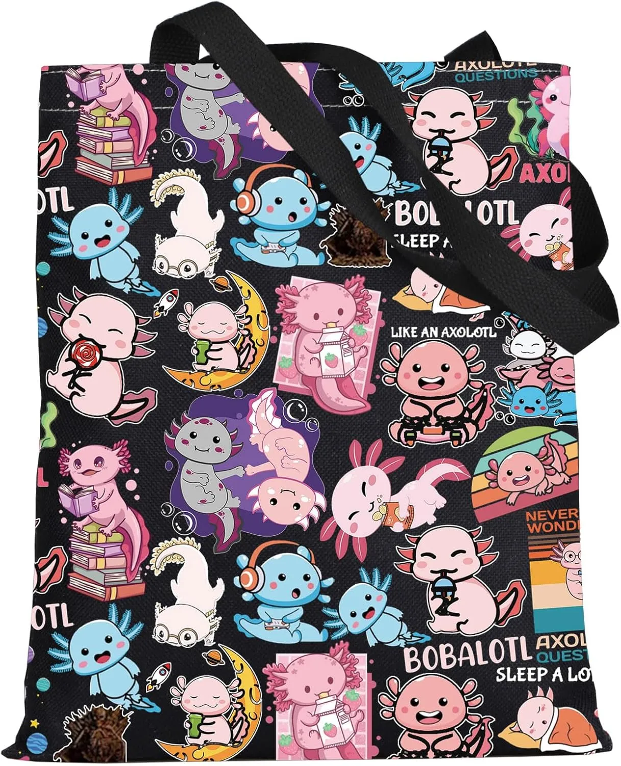 LEVLO Cute Axolotl Tote Bag Bobalotl Fans Gift Gamesolotl Lover Shoulder Bag Salamander Merchandise