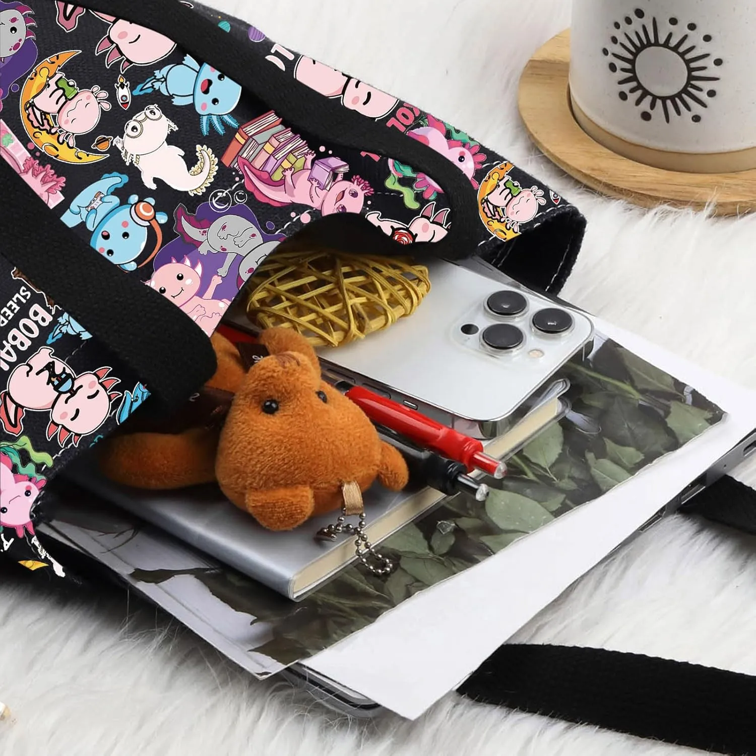 LEVLO Cute Axolotl Tote Bag Bobalotl Fans Gift Gamesolotl Lover Shoulder Bag Salamander Merchandise