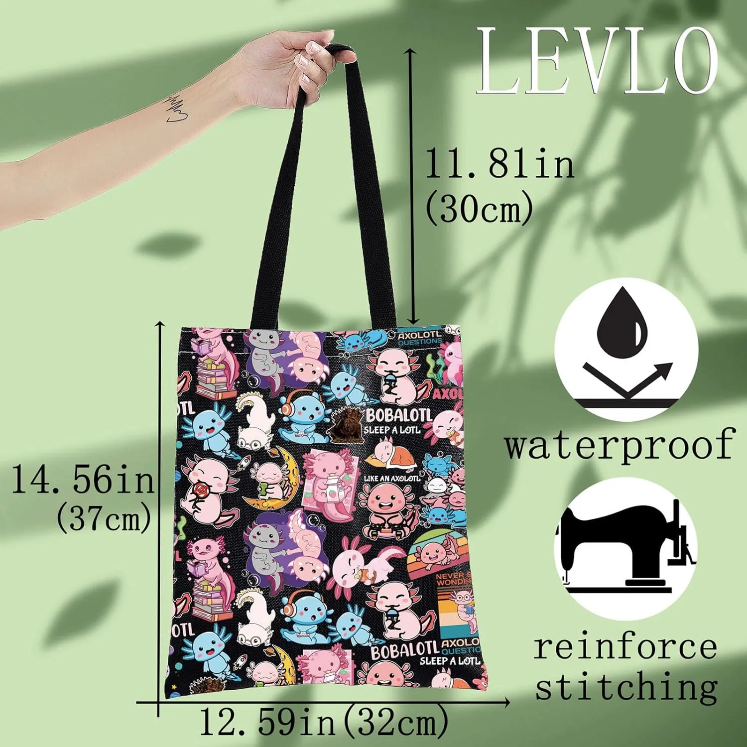 LEVLO Cute Axolotl Tote Bag Bobalotl Fans Gift Gamesolotl Lover Shoulder Bag Salamander Merchandise
