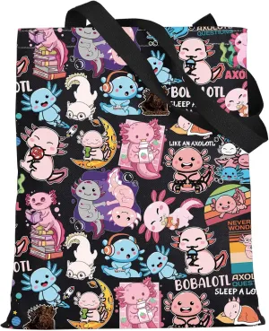 LEVLO Cute Axolotl Tote Bag Bobalotl Fans Gift Gamesolotl Lover Shoulder Bag Salamander Merchandise