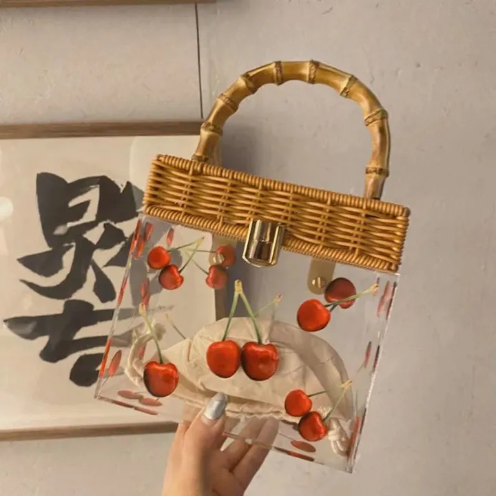 Lexie Clear Acrylic Bamboo Handle Box Handbag