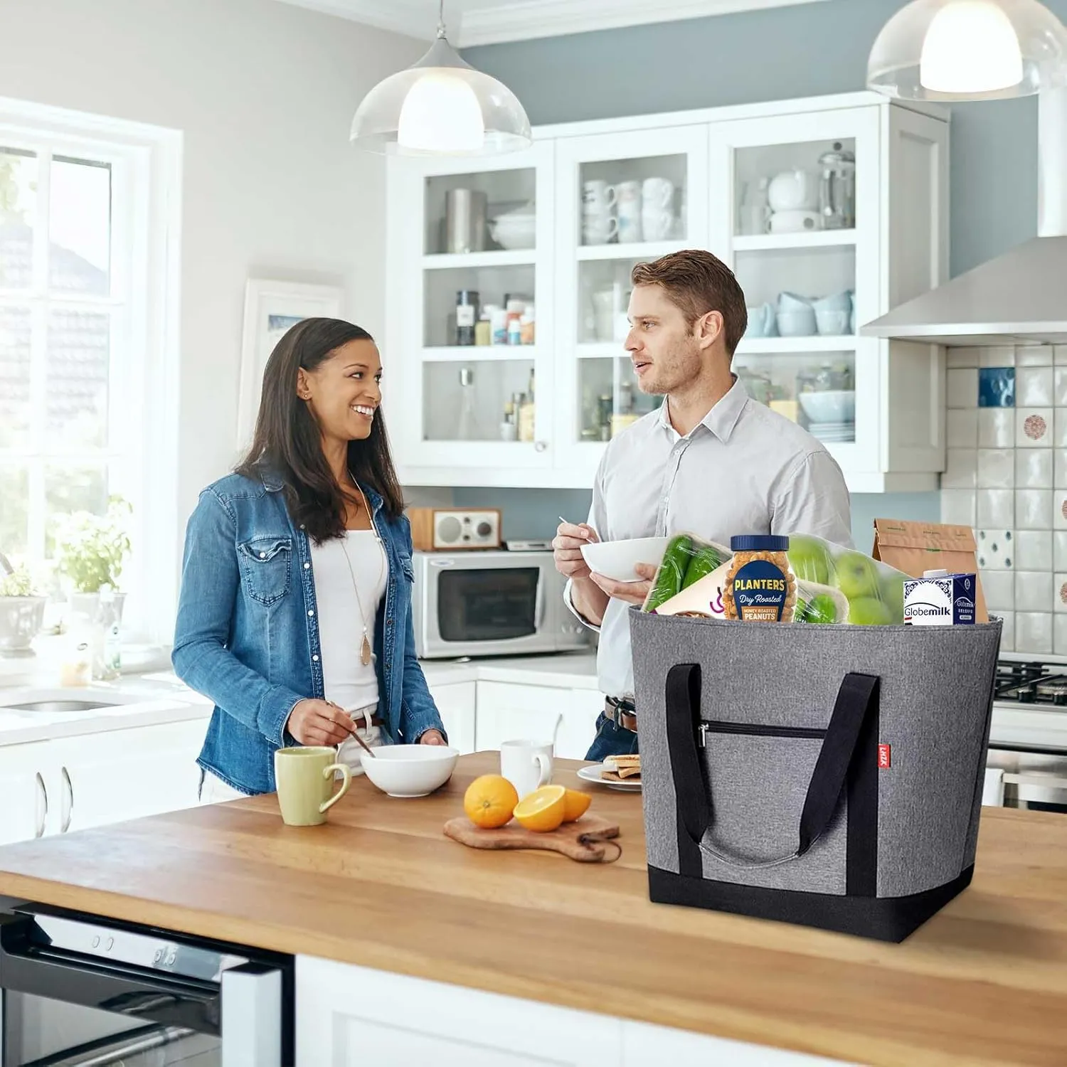 LHZK Jumbo Insulated Cooler Bag with HD Thermal Insulation - Collapsible Waterproof Insulated Tote Bag with Zippered & Handles, Soft Cooler Makes a Perfect Grocery, Beach, Travel, Picnic (50L, Grey)