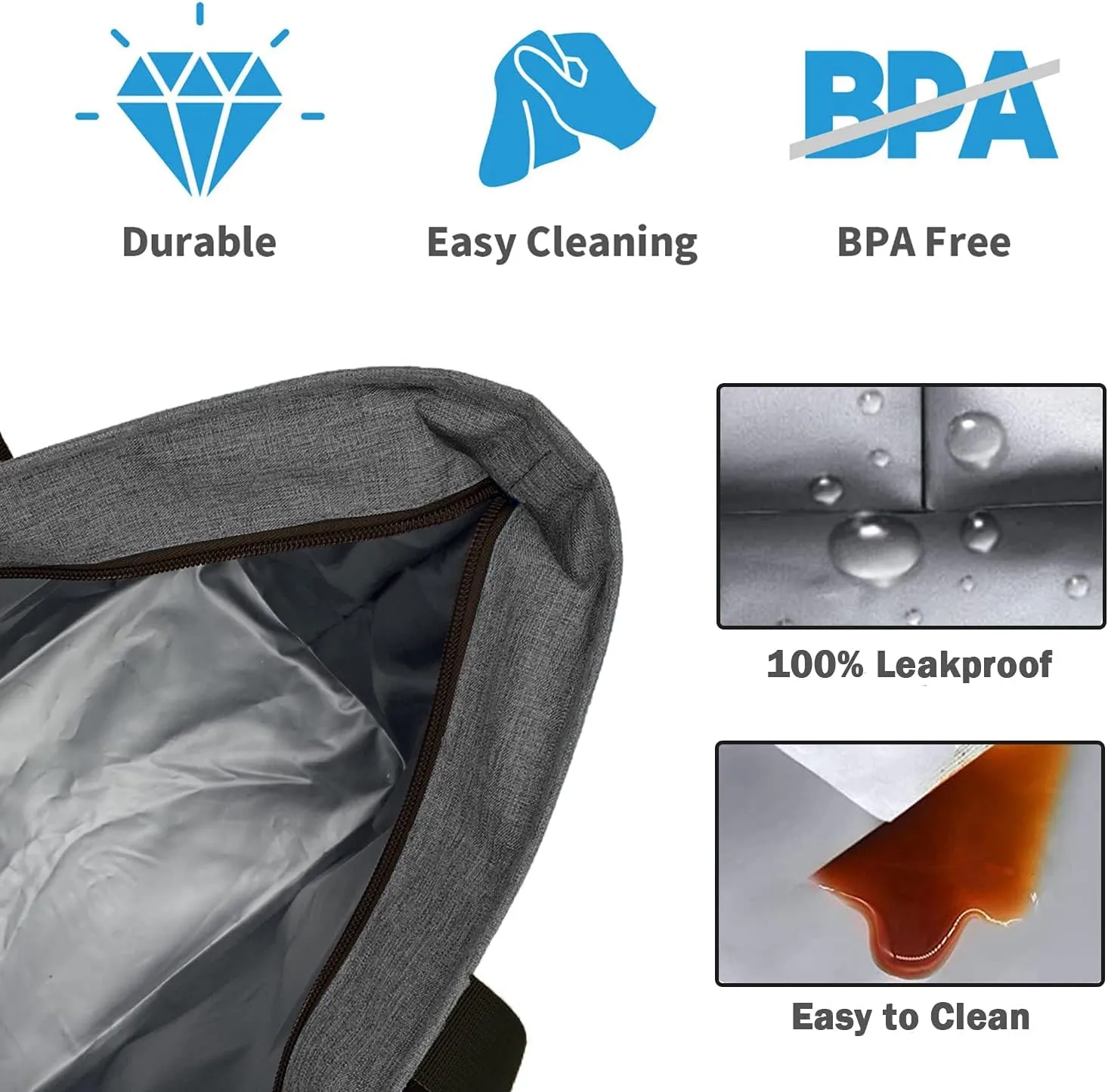 LHZK Jumbo Insulated Cooler Bag with HD Thermal Insulation - Collapsible Waterproof Insulated Tote Bag with Zippered & Handles, Soft Cooler Makes a Perfect Grocery, Beach, Travel, Picnic (50L, Grey)