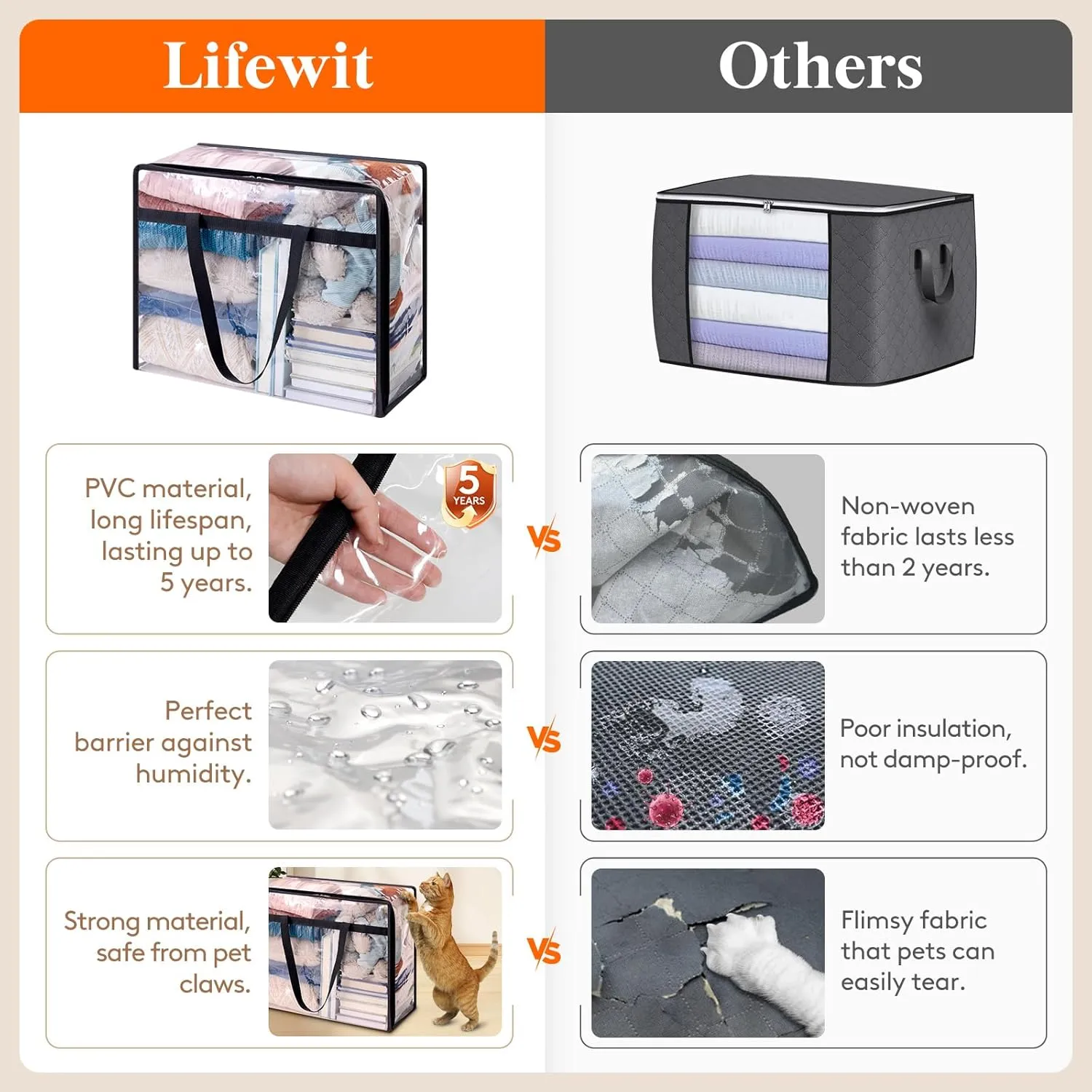 Lifewit 3 Pack Clear Clothes Storage Bags, 90L Plastic Blanket Storage Bag, Vinyl Foldable Moving Bags with Zipper，Closet Organizers and Storage Containers for Comforter, Bedding, Duvet, Pillow