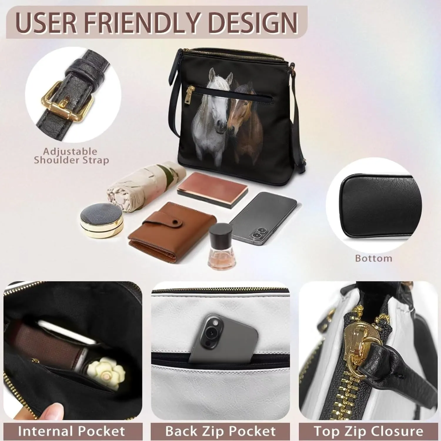 Lotusorchid Crossbody Shoulder Purse for Women, PU Leather Messenger Bag with Adjustable Strap and Multi Pockets
