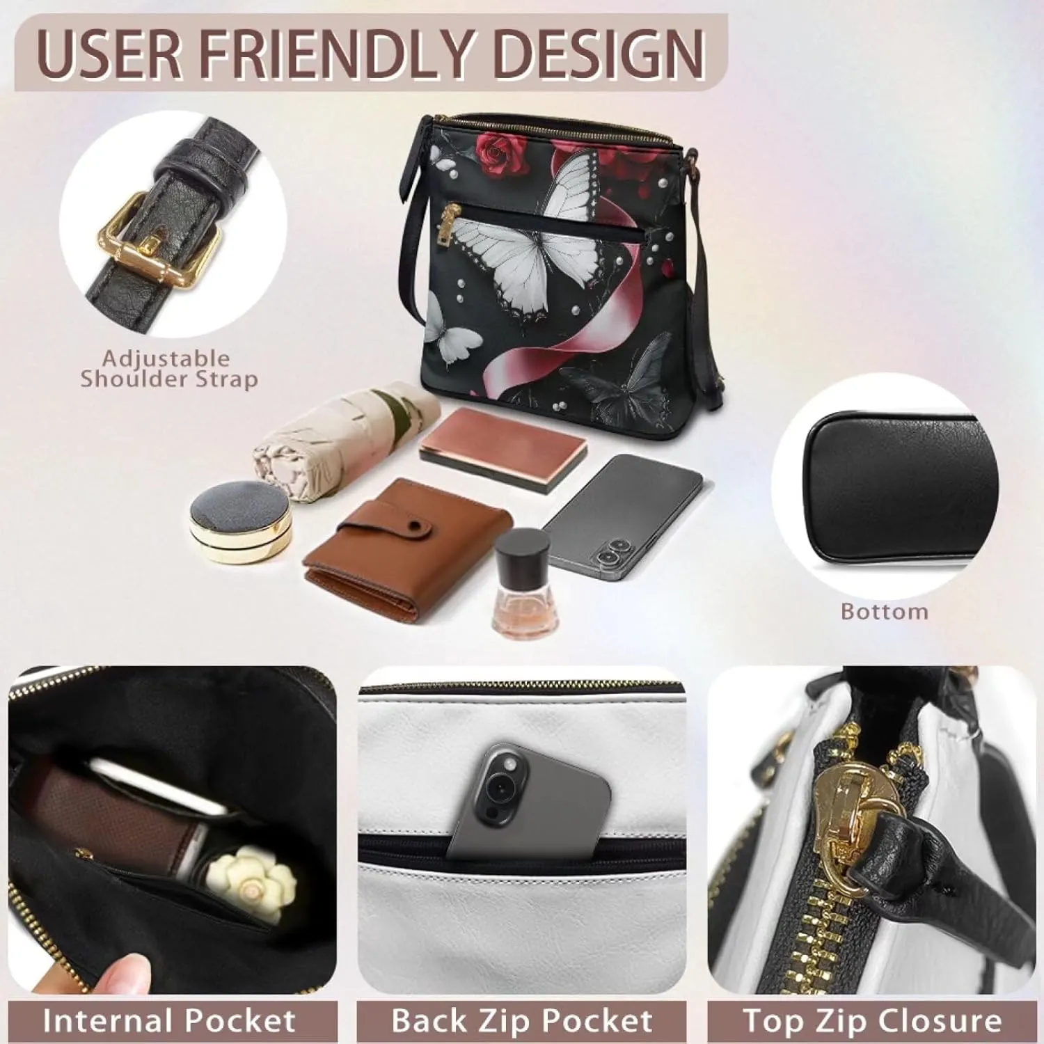 Lotusorchid Leather Shoulder Bag for Women, Cross body Bag Tote Bags with Adjustable Shoulder Strap