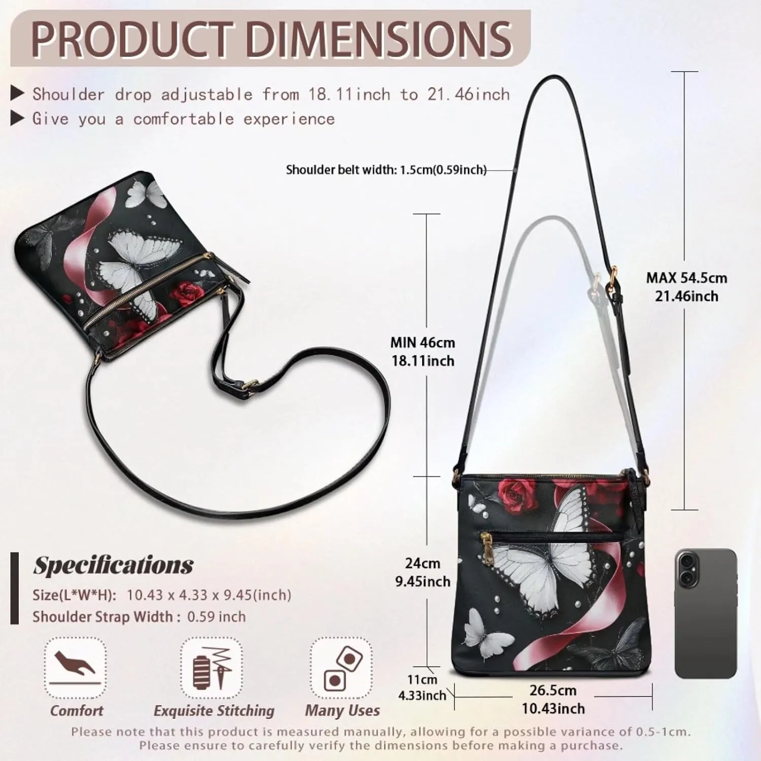 Lotusorchid Leather Shoulder Bag for Women, Cross body Bag Tote Bags with Adjustable Shoulder Strap