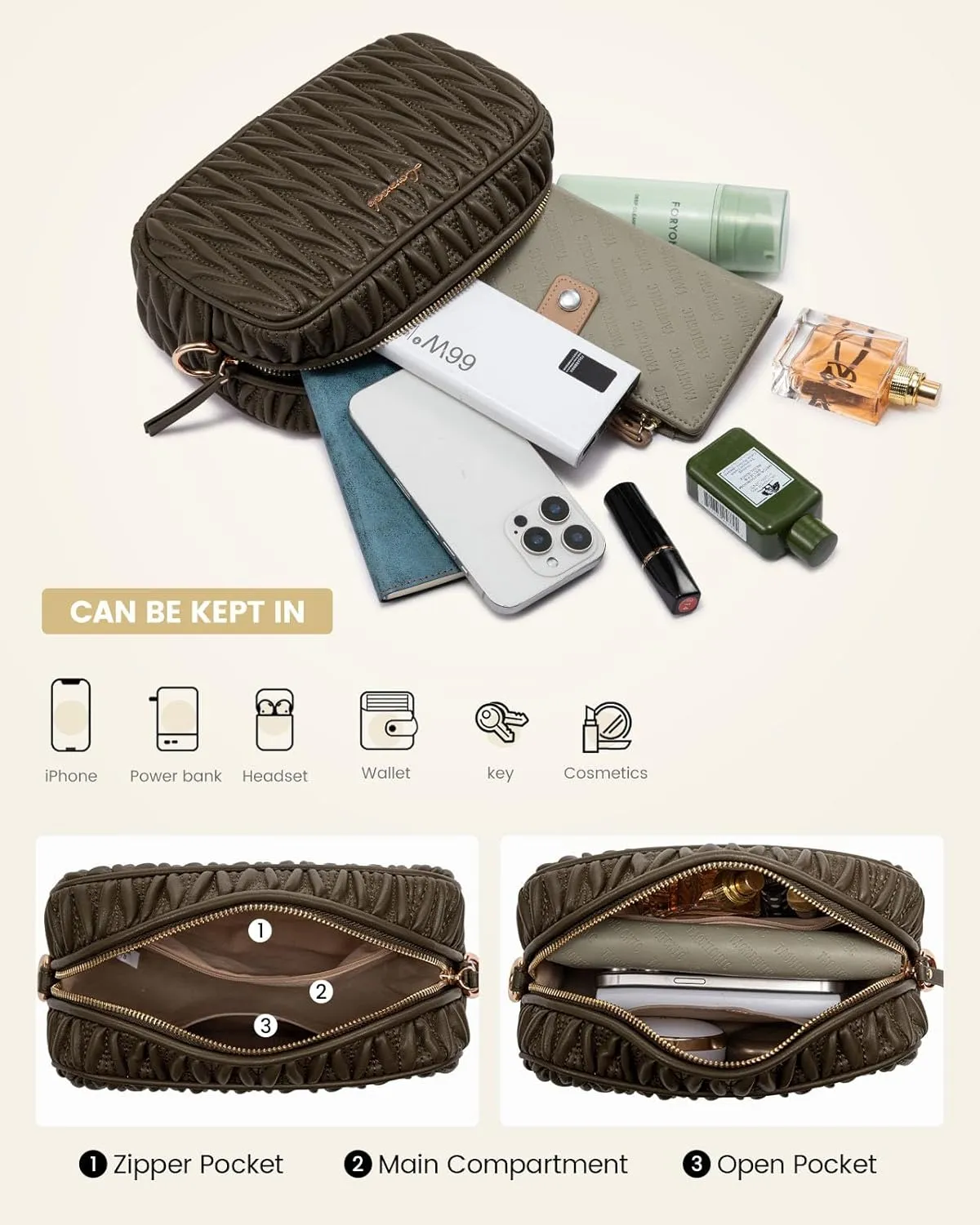 LOVEVOOK Quilted Crossbody Bags for Women, Small Trendy Leather Purse, Crossbody Purse with Adjustable Strap for Gift