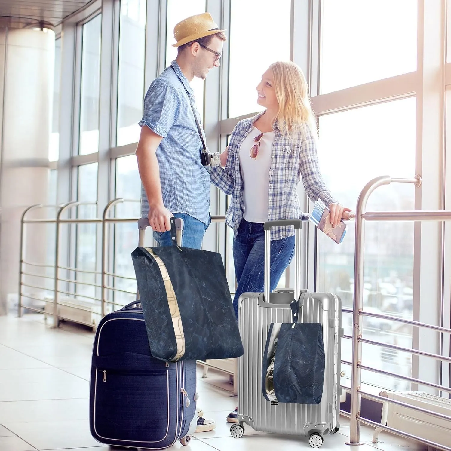 Luggage Space Saver, Luggages Management Personnel, Dark Blue Marble, With Zipper, 3 Set Travel Packing Cubes For Suitcases, Garment Bag Closet Storage