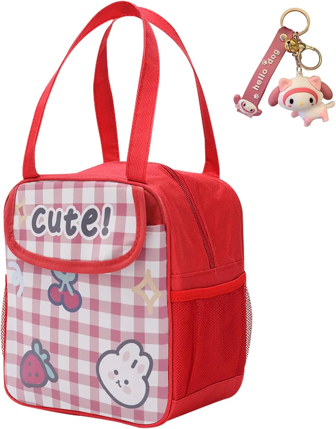 Lunch Bag for Girls Cartoon Women Lunch Box with Keychain Triple Insulation Handbag Portable Anime Picnic Warm Cool Miscellaneous Storage Bags (Cute Red)