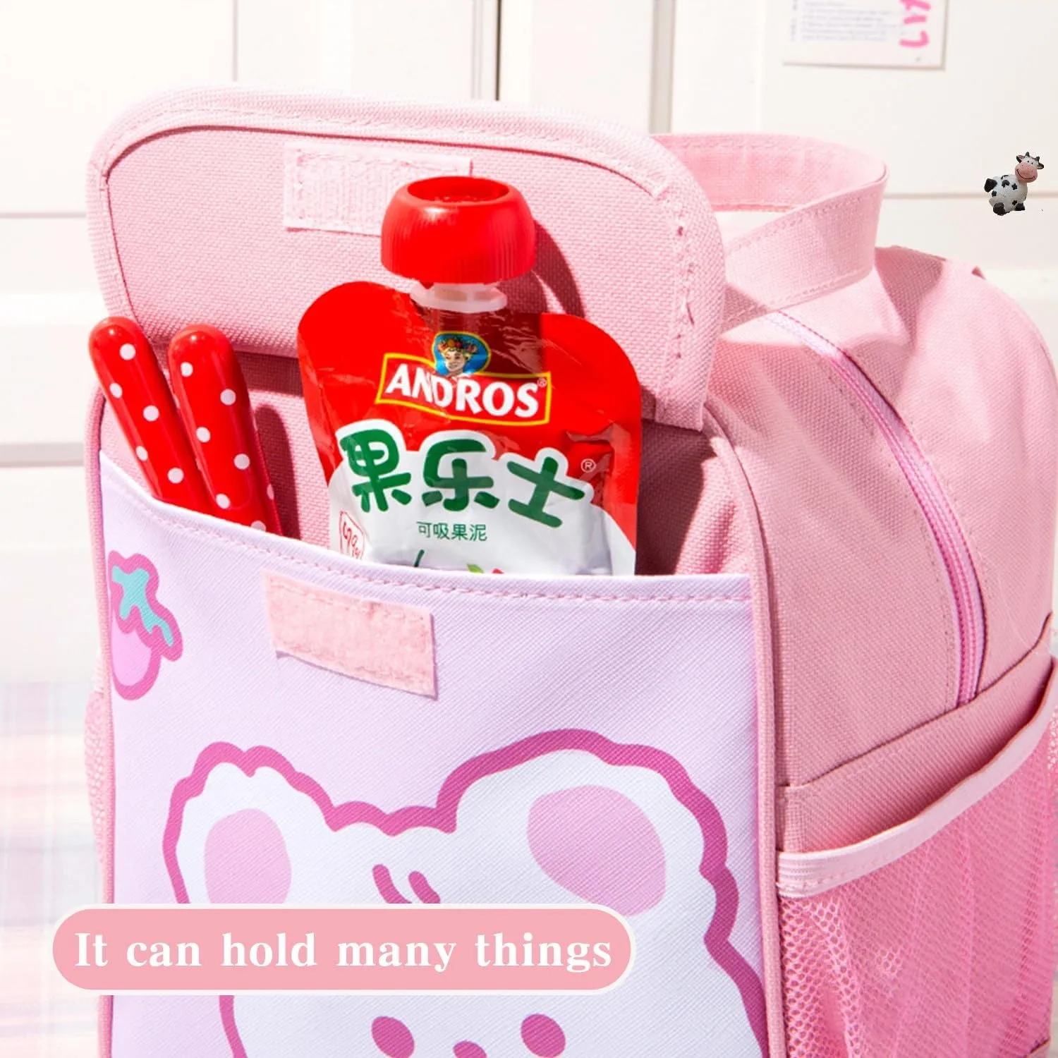 Lunch Bag for Girls Cartoon Women Lunch Box with Keychain Triple Insulation Handbag Portable Anime Picnic Warm Cool Miscellaneous Storage Bags (Cute Red)