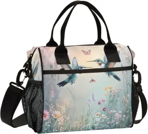 Lunch Bag Insulated Reusable Hummingbirds Lunch Box,Leakproof Insulated Cooler with Adjustable Shoulder Strap for Women Men